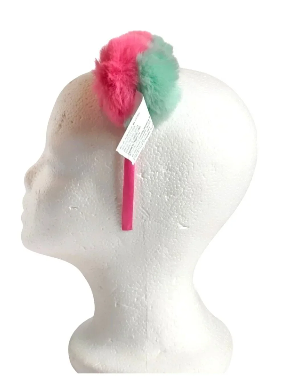 Girls Pom Pom Headband Pink Mint Green Fuzzy Pink Satin Coverage Soft Girl Whims